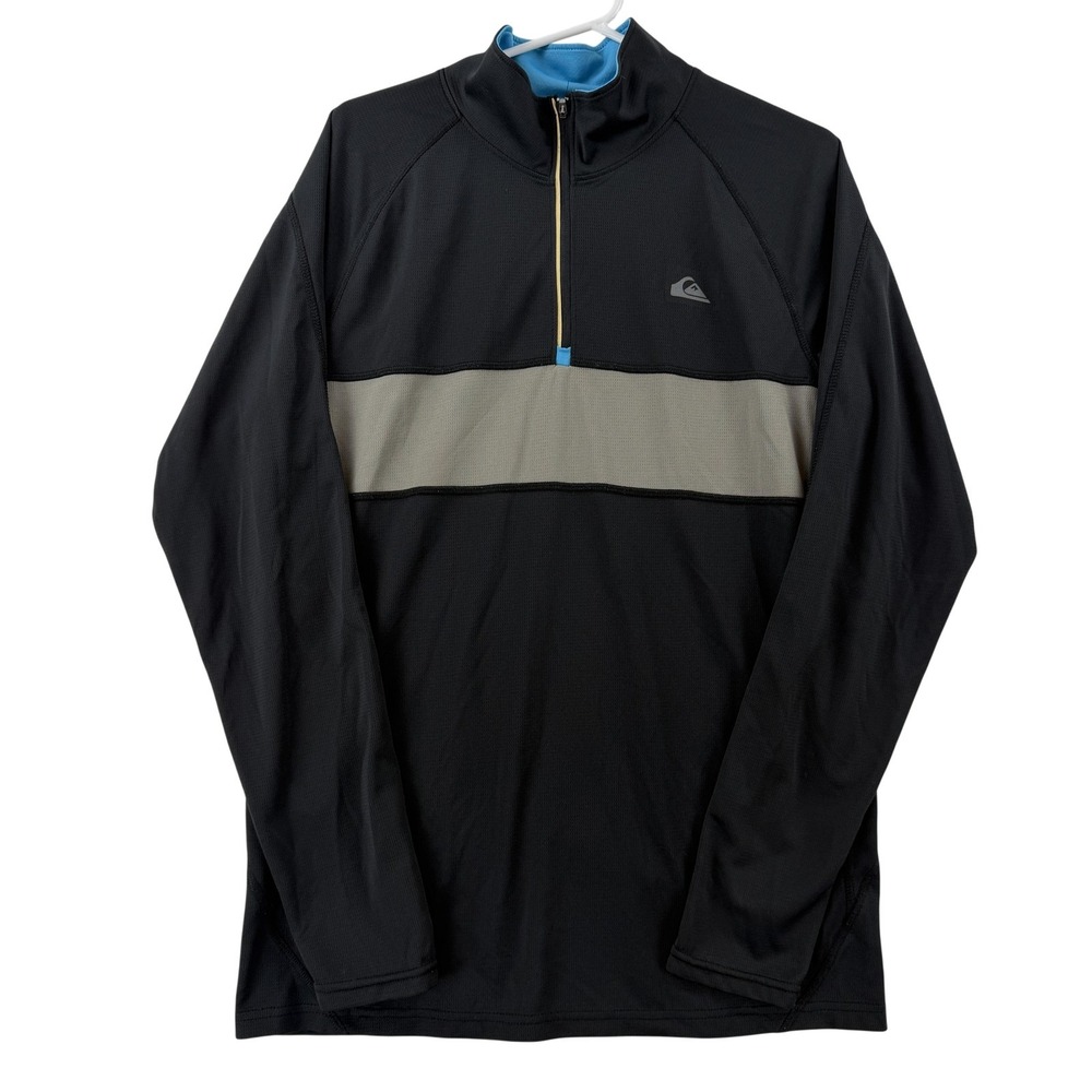 Quiksilver Pullover Mens Large Black Gray 1/4‎ Zip Long Sleeve ST/COMP Athletic